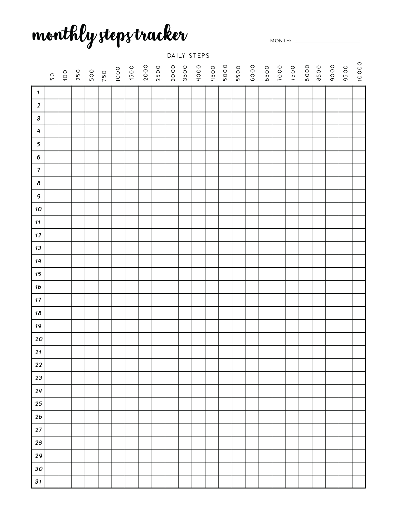 free printable monthly steps tracker template - world of printables